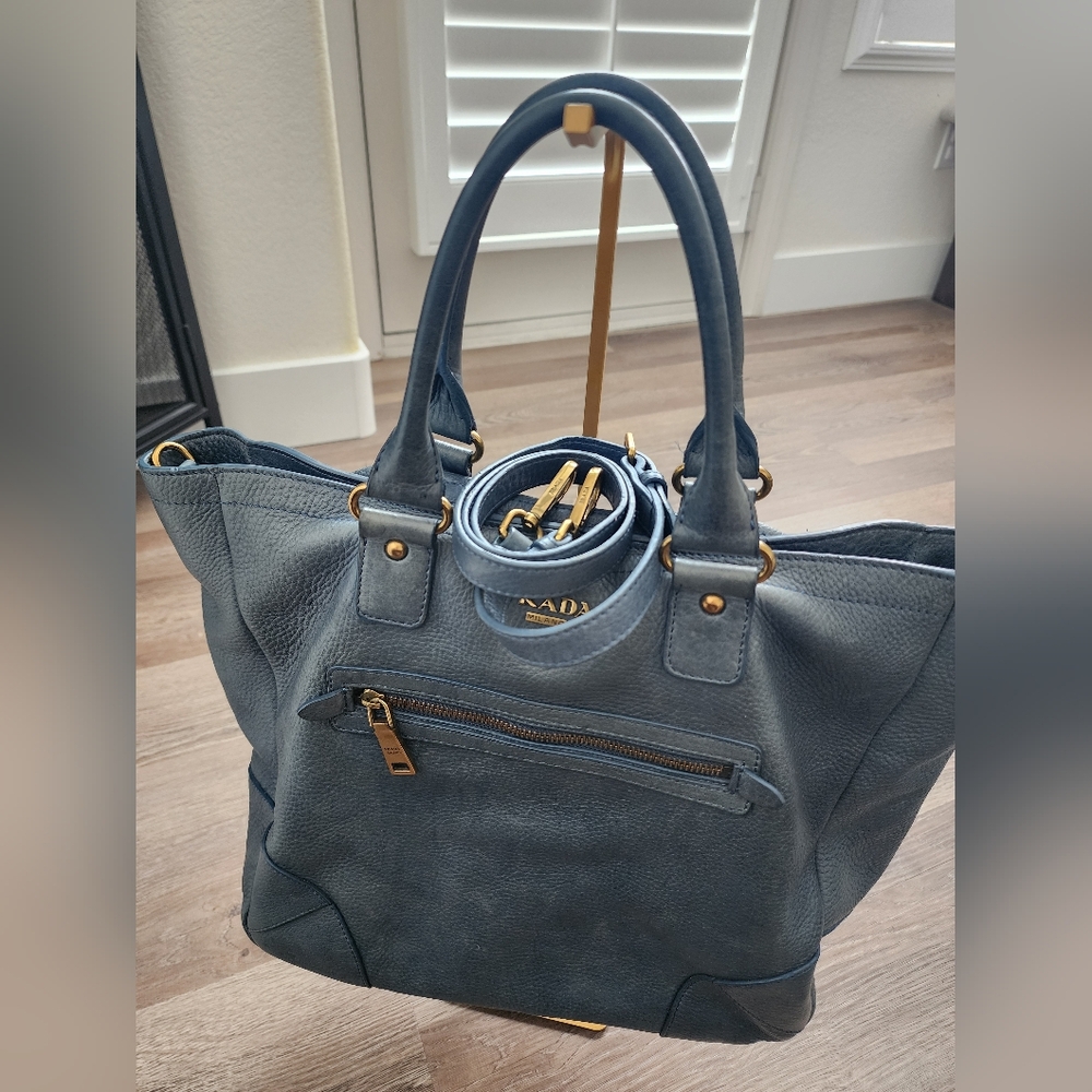 Prada Blue Leather Tote/Crossbody Bag - Picture 5 of 16